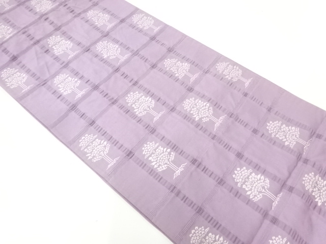 JAPANESE KIMONO / ANTIQUE FUKURO OBI / SILK / WOVEN GRID & FLOWER